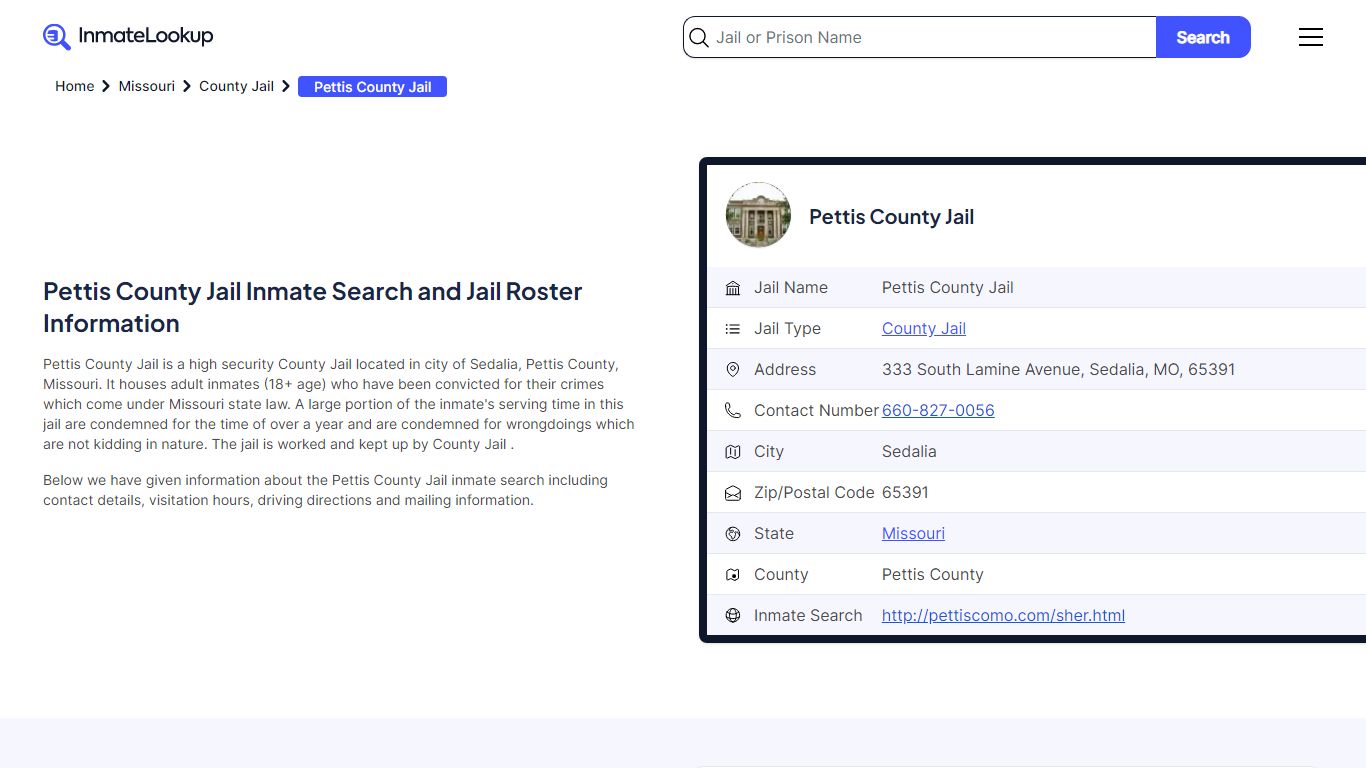 Pettis County Jail Inmate Search and Jail Roster Information